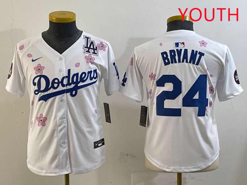 Youth Los Angeles Dodgers #24 Bryant White Sakura Edition 2025 Nike MLB Jersey style 5
